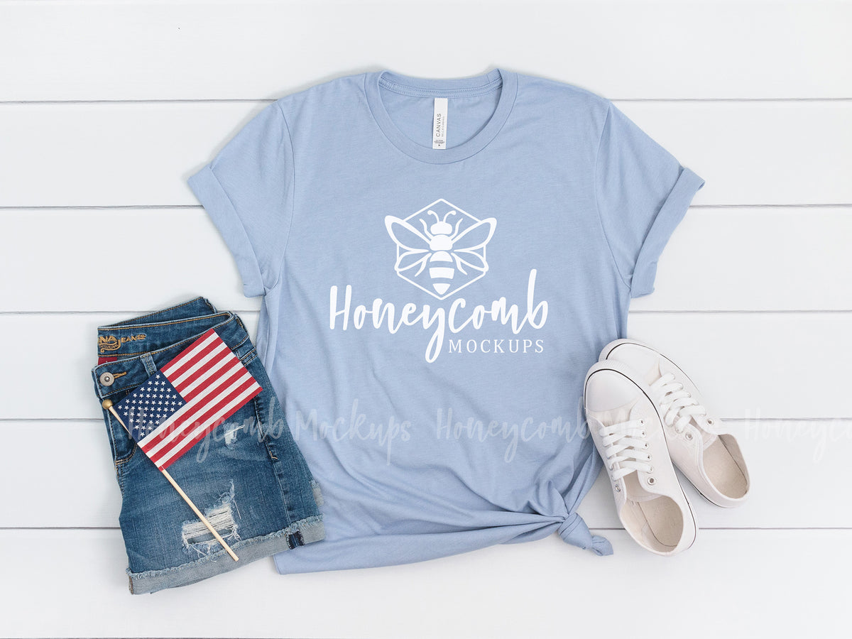 Bella Canvas 3001 T-Shirt | Heather Blue | 4th of July | SKU2276