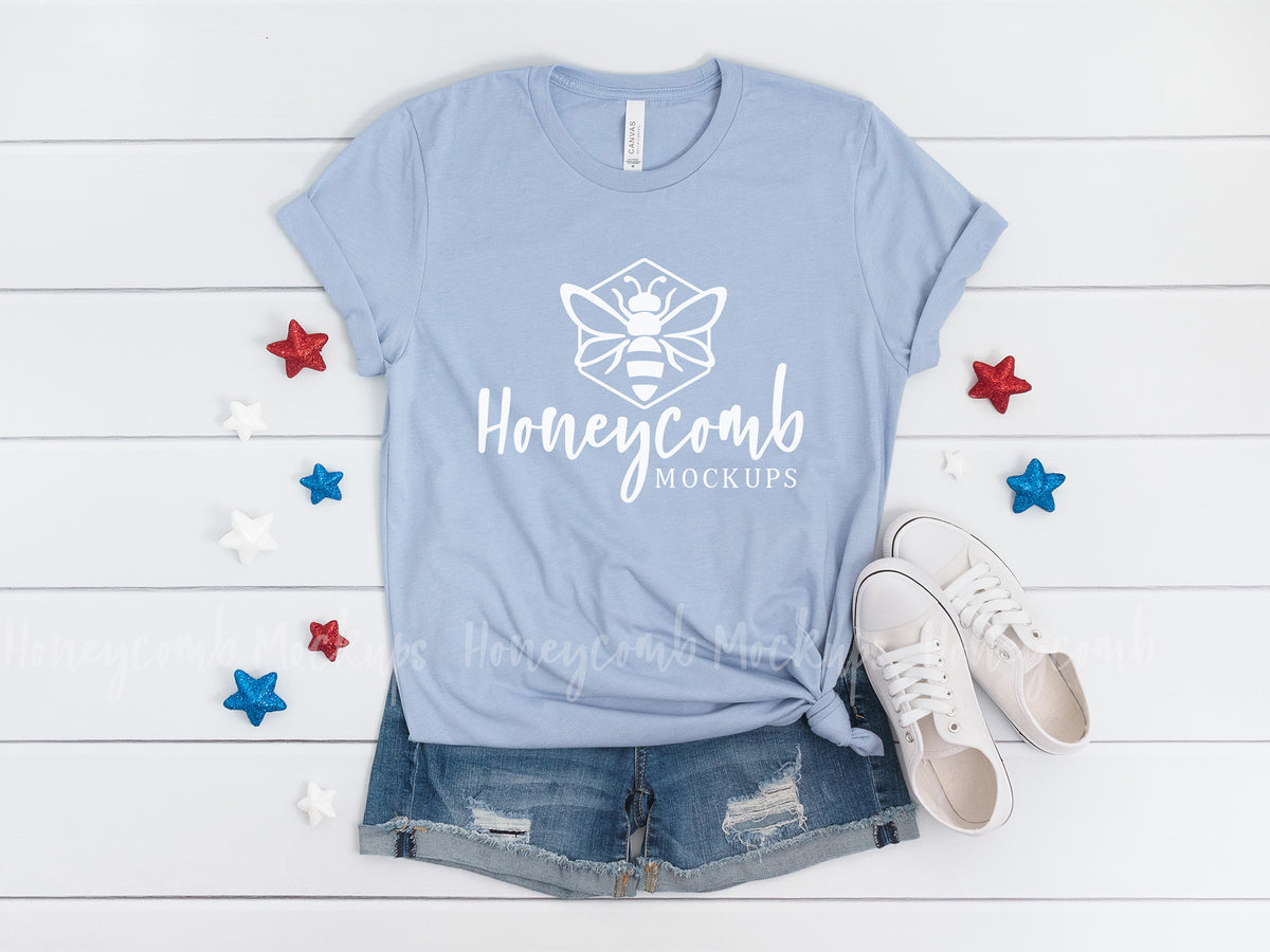 Bella Canvas 3001 T-Shirt | Heather Blue | 4th of July | SKU2281