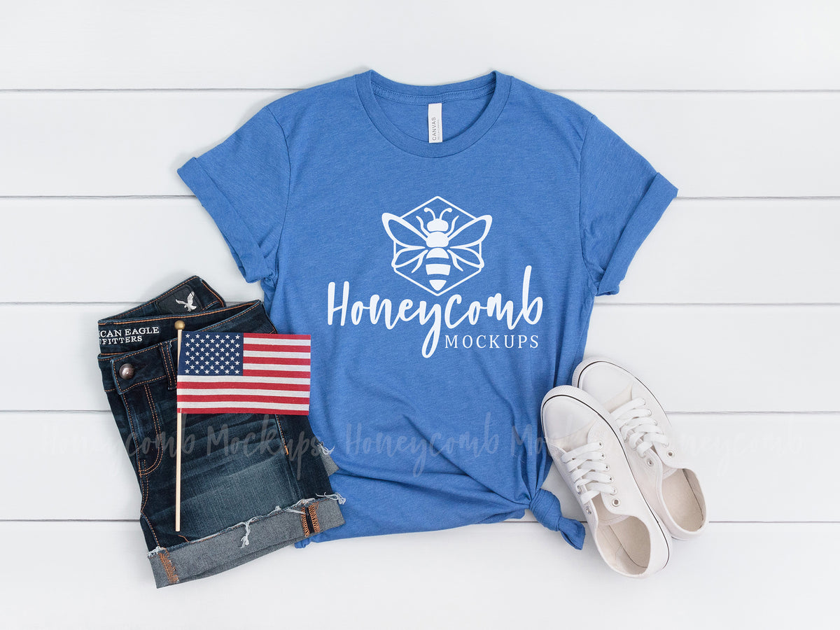 Bella Canvas 3001 T-Shirt | Heather Columbia Blue | 4th of July | SKU2282