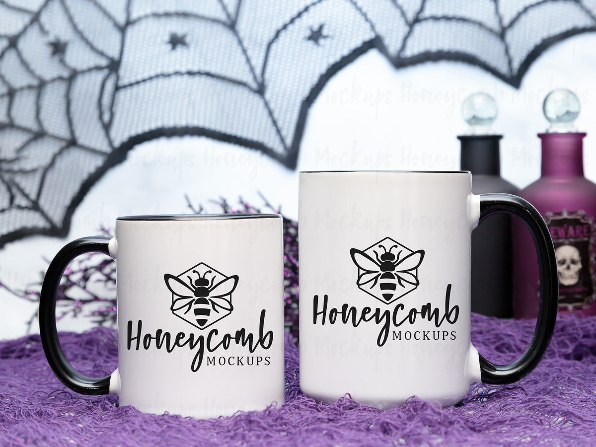 11 and 15 Ounce Accent Mugs | White/Black | Halloween | SKU2533