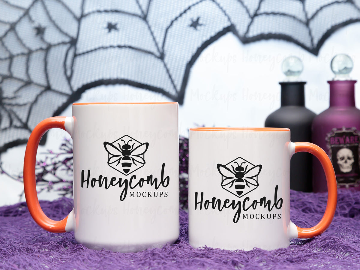 11 and 15 Ounce Accent Mugs | White/Orange | Halloween | SKU2536