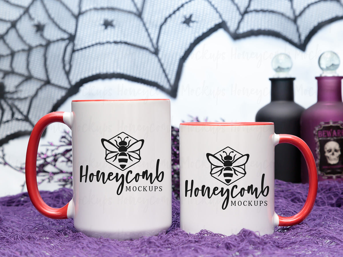 11 and 15 Ounce Accent Mugs | White/Red | Halloween | SKU2538