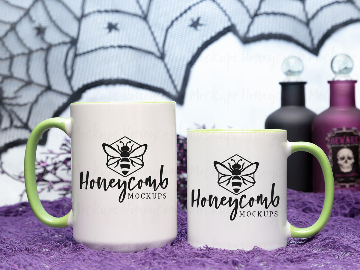 11 and 15 Ounce Accent Mugs | White/Green | Halloween | SKU2535