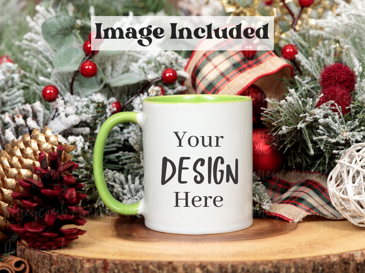 11 Ounce Accent Mug | White/Green | Christmas | Video Mockups | SKU2609