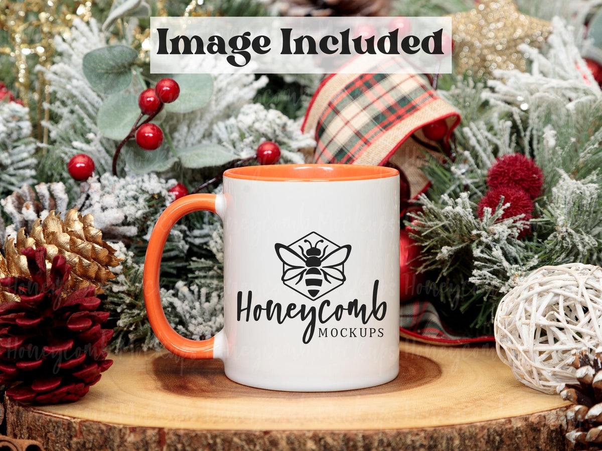 11 Ounce Accent Mug | White/Orange | Christmas | Video Mockups | SKU2611