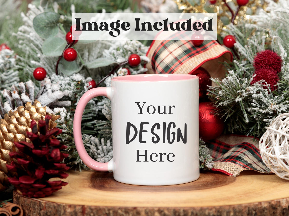11 Ounce Accent Mug | White/Pink | Christmas | Video Mockups | SKU2612