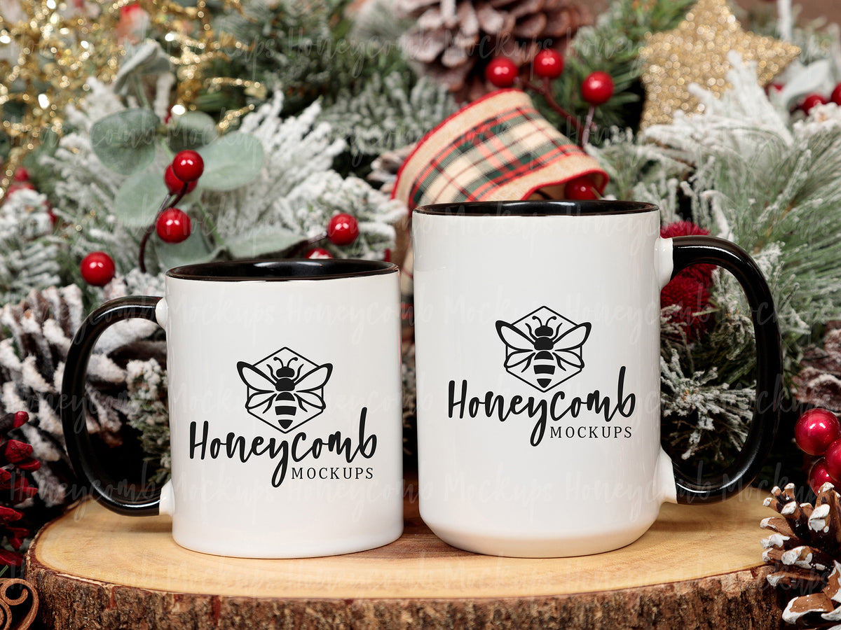 11 and 15 Ounce Accent Mugs | White/Black | Christmas | SKU2576