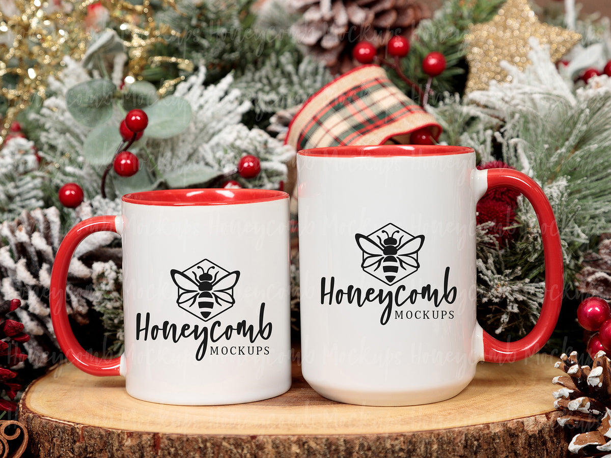 11 and 15 Ounce Accent Mugs | White/Red | Christmas | SKU2581