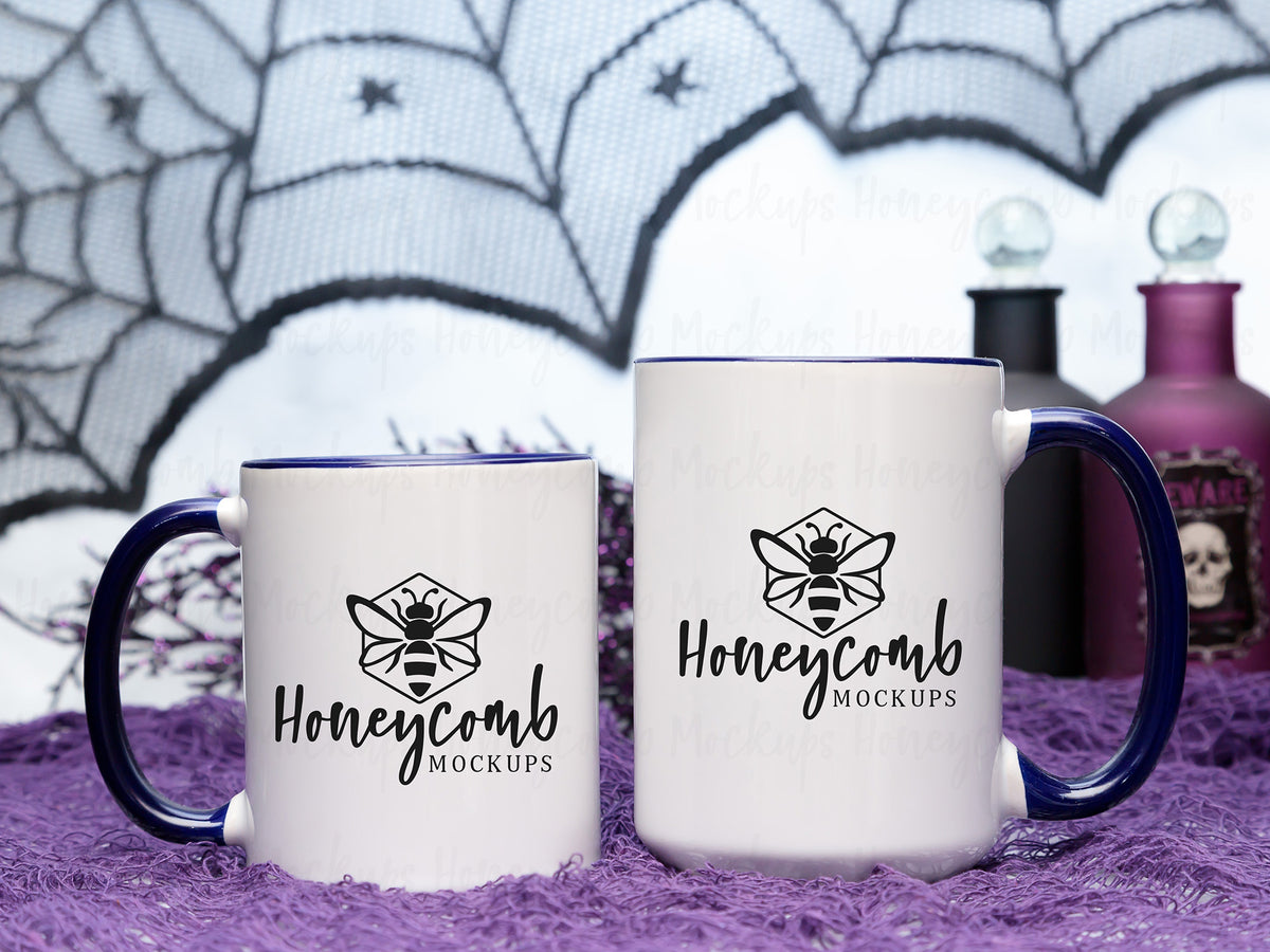 11 and 15 Ounce Accent Mugs | White/Midnight Blue | Halloween | SKU2541