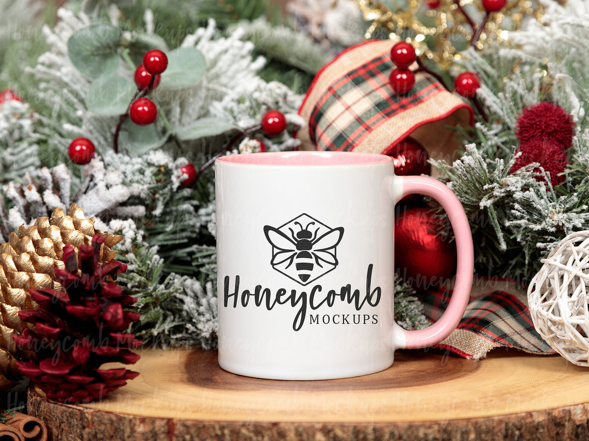 11 Ounce Accent Mug | White/Pink | Christmas | SKU2555