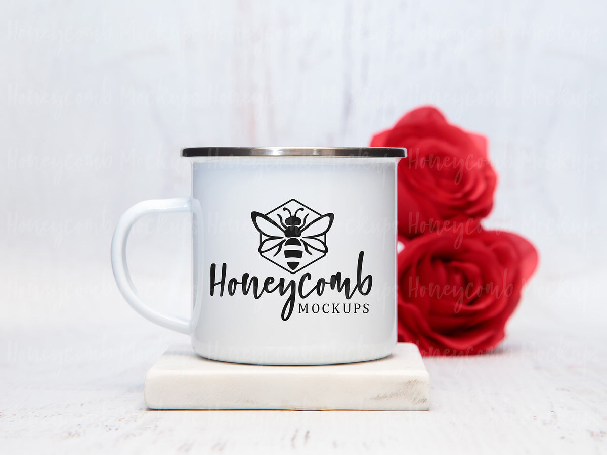 12 Ounce Camping Mug | White/Silver | Valentines | SKU2718