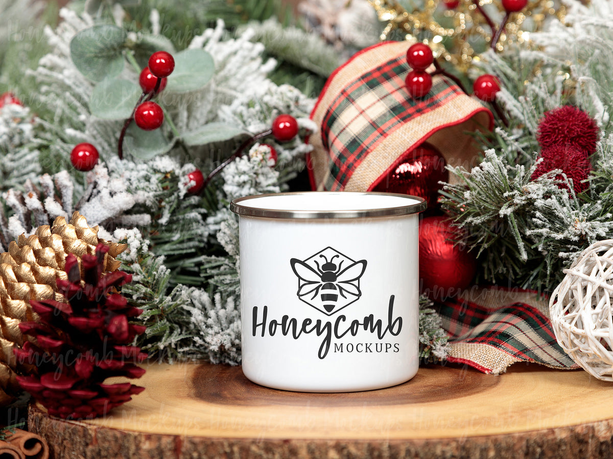 12 Ounce Camping Mug | White/Silver | Christmas | SKU2567