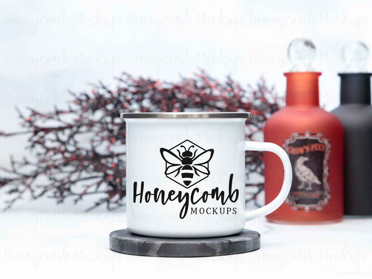 12 Ounce Camping Mug | White/Silver | Halloween | SKU2523