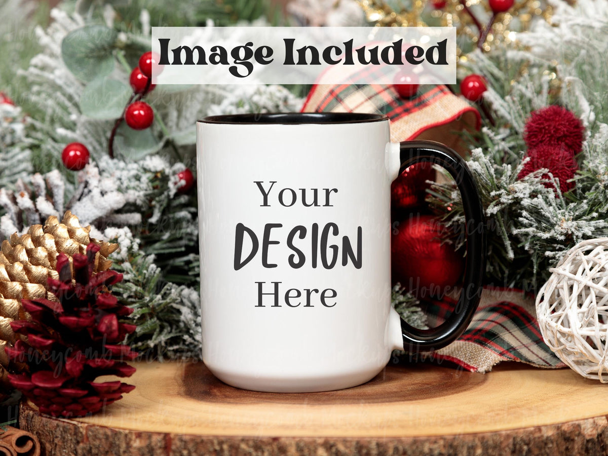 15 Ounce Accent Mug | White/Black | Christmas | Video Mockups | SKU2615