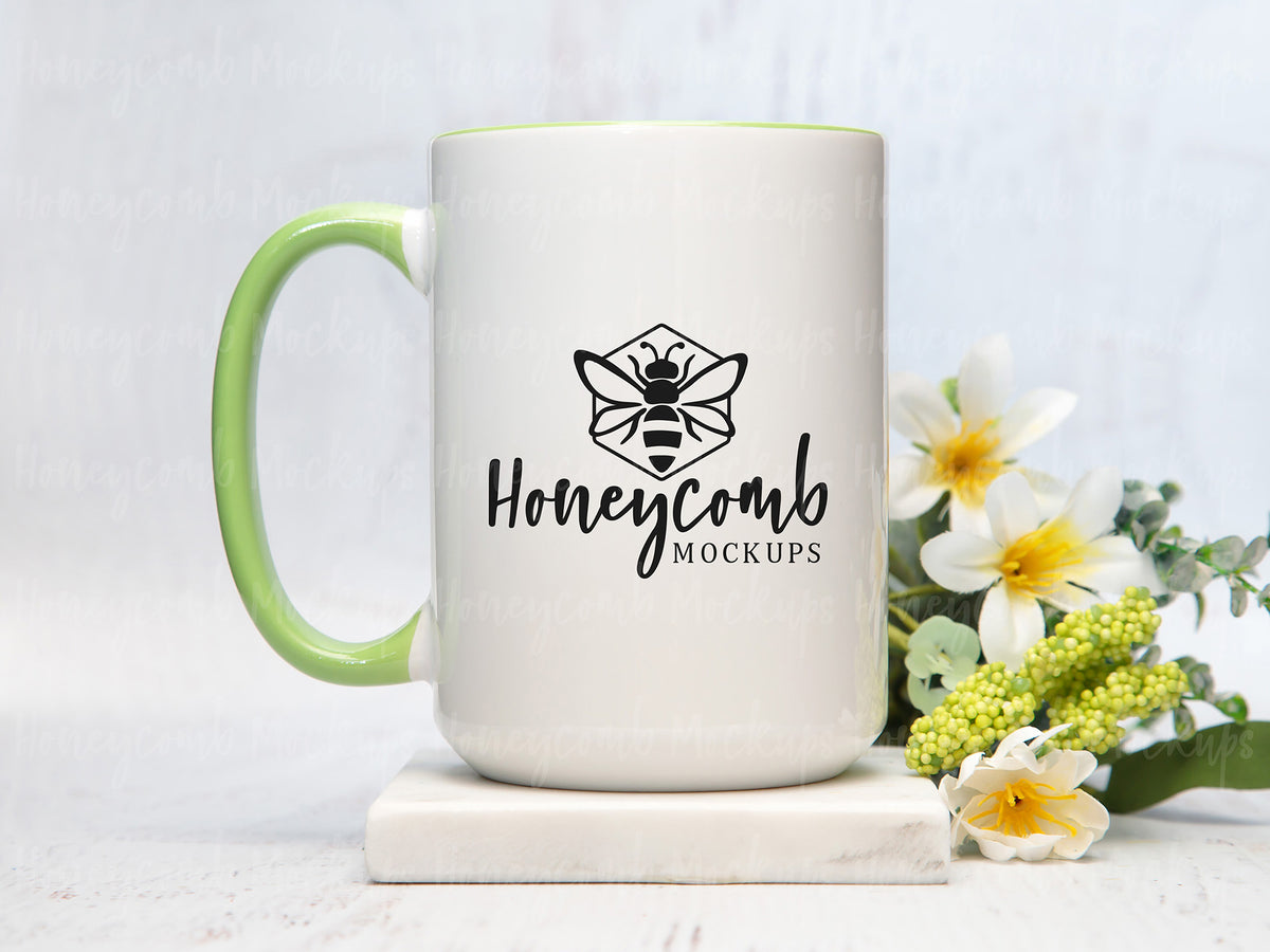 15 Ounce Accent Mug | White/Green | SKU2696