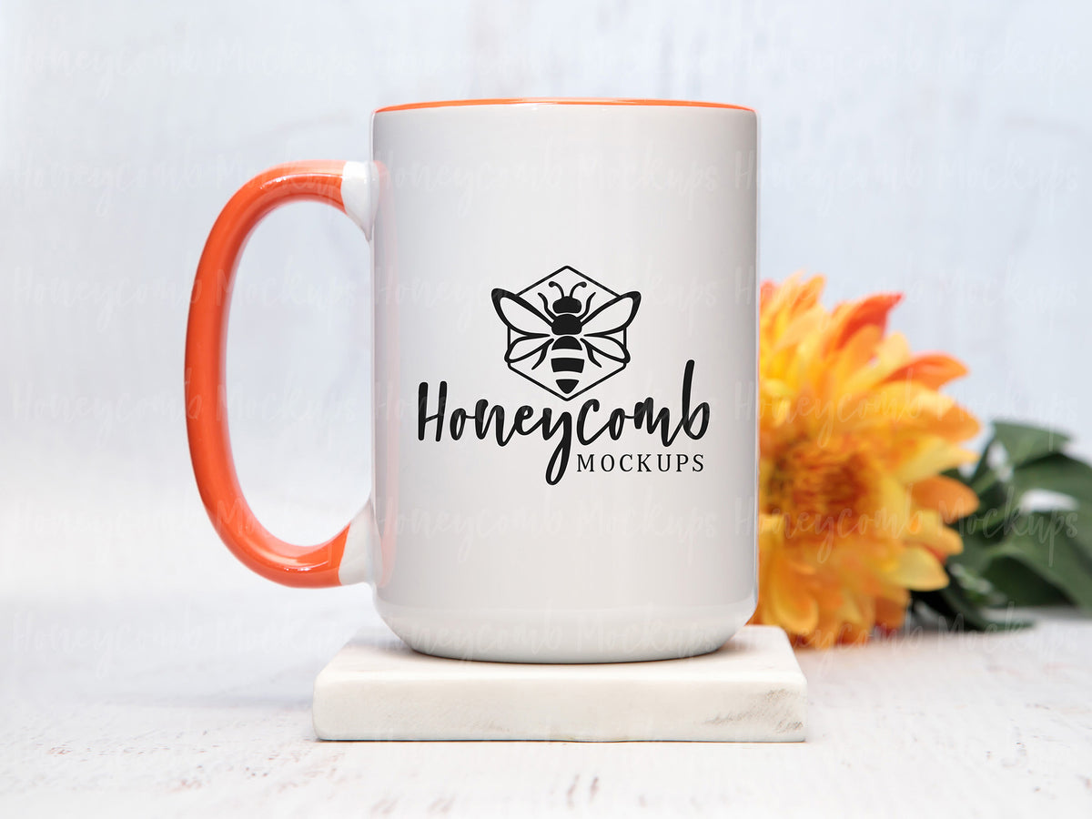 15 Ounce Accent Mug | White/Orange | SKU2698