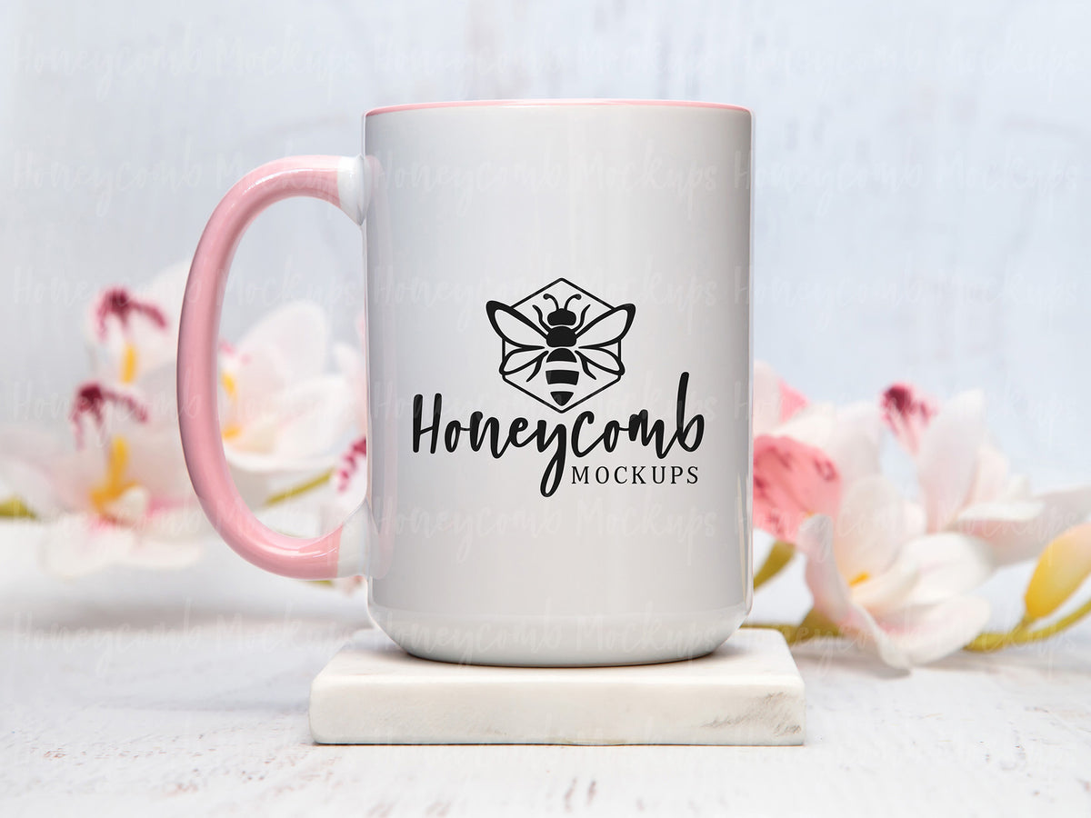 15 Ounce Accent Mug | White/Pink | SKU2699