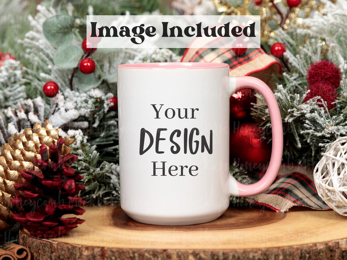 15 Ounce Accent Mug | White/Pink | Christmas | Video Mockups | SKU2617