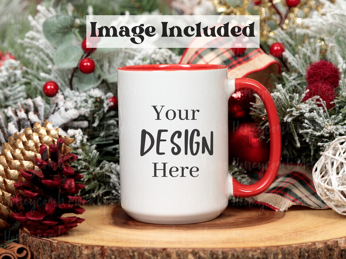 15 Ounce Accent Mug | White/Red | Christmas | Video Mockups | SKU2618
