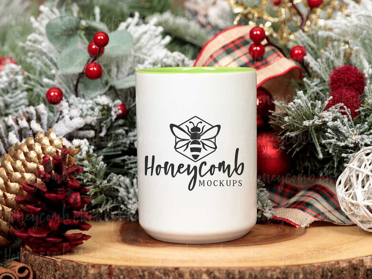 15 Ounce Accent Mug | White/Green | Christmas | SKU2559