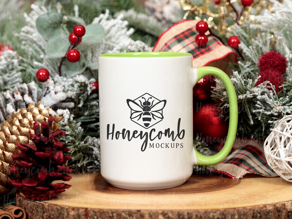 15 Ounce Accent Mug | White/Green | Christmas | SKU2559