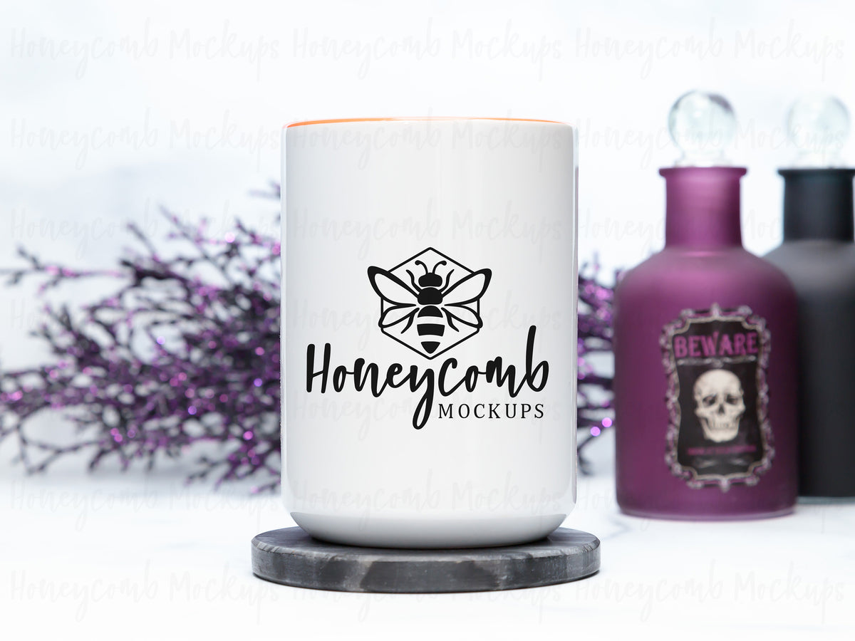 15 Ounce Accent Mug | White/Orange | Halloween | SKU2528