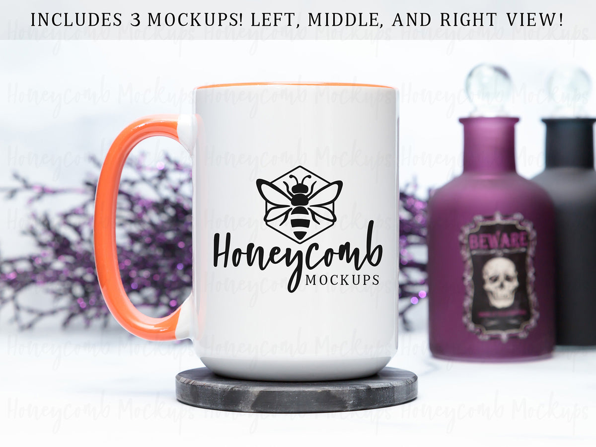 15 Ounce Accent Mug | White/Orange | Halloween | SKU2528
