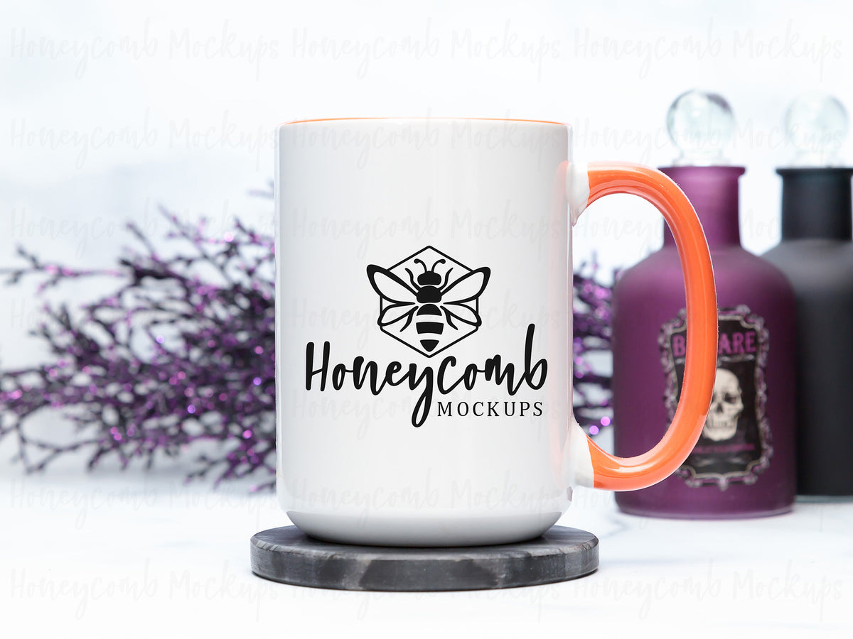 15 Ounce Accent Mug | White/Orange | Halloween | SKU2528
