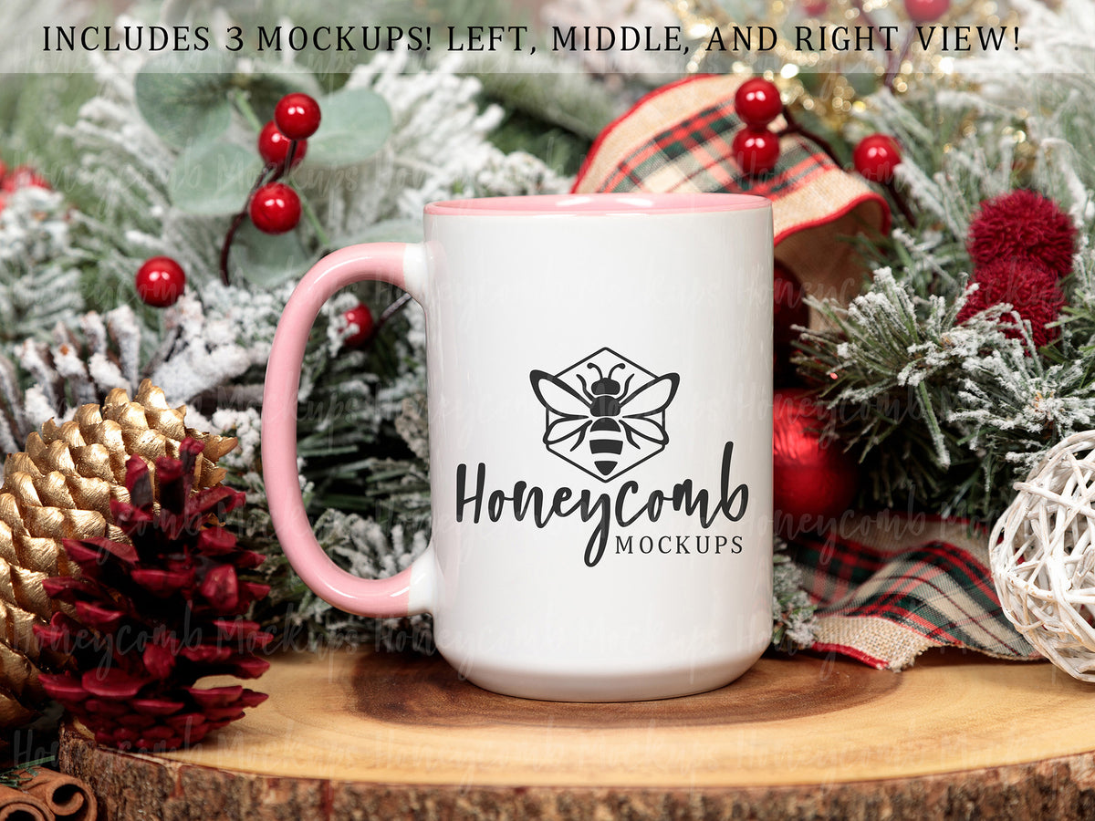 15 Ounce Accent Mug | White/Pink | Christmas | SKU2561
