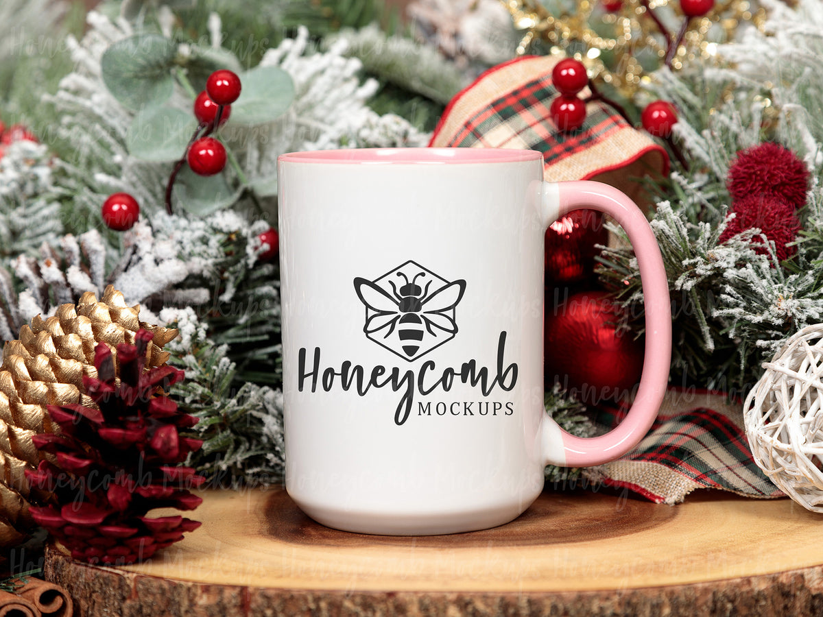 15 Ounce Accent Mug | White/Pink | Christmas | SKU2561