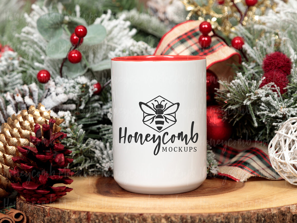 15 Ounce Accent Mug | White/Red | Christmas | SKU2562