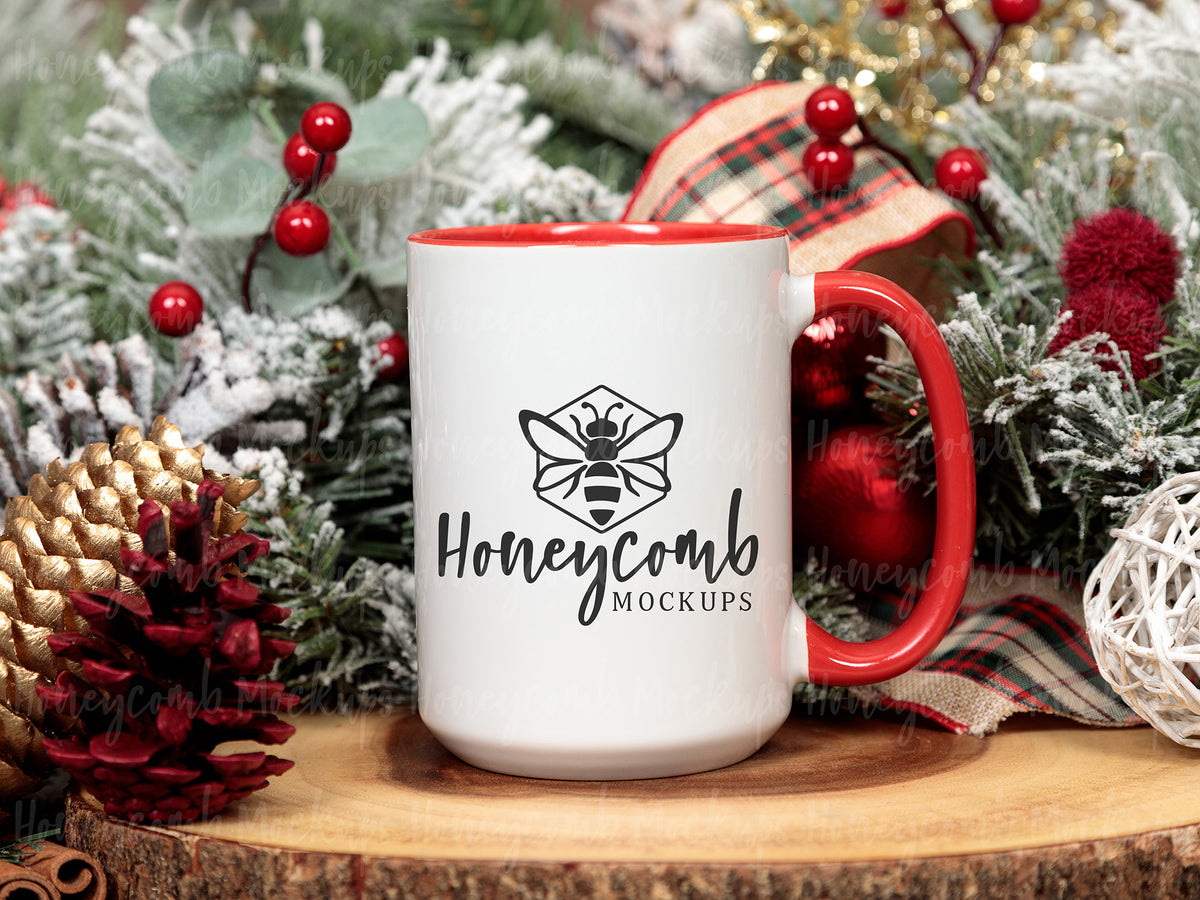 15 Ounce Accent Mug | White/Red | Christmas | SKU2562