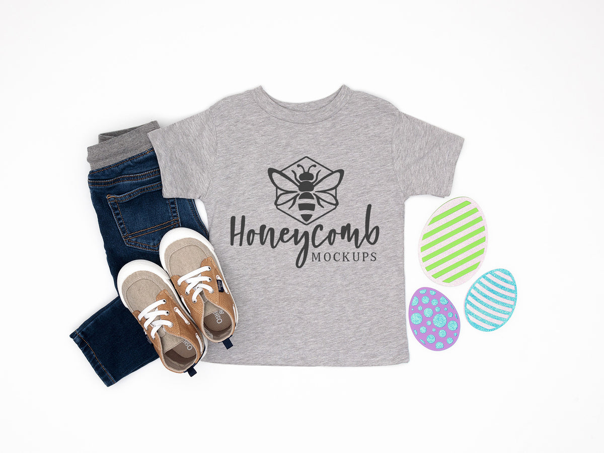 Bella Canvas 3001T T-Shirt | Athletic Heather | Easter |  Toddler Boy Mockup | SKU1053