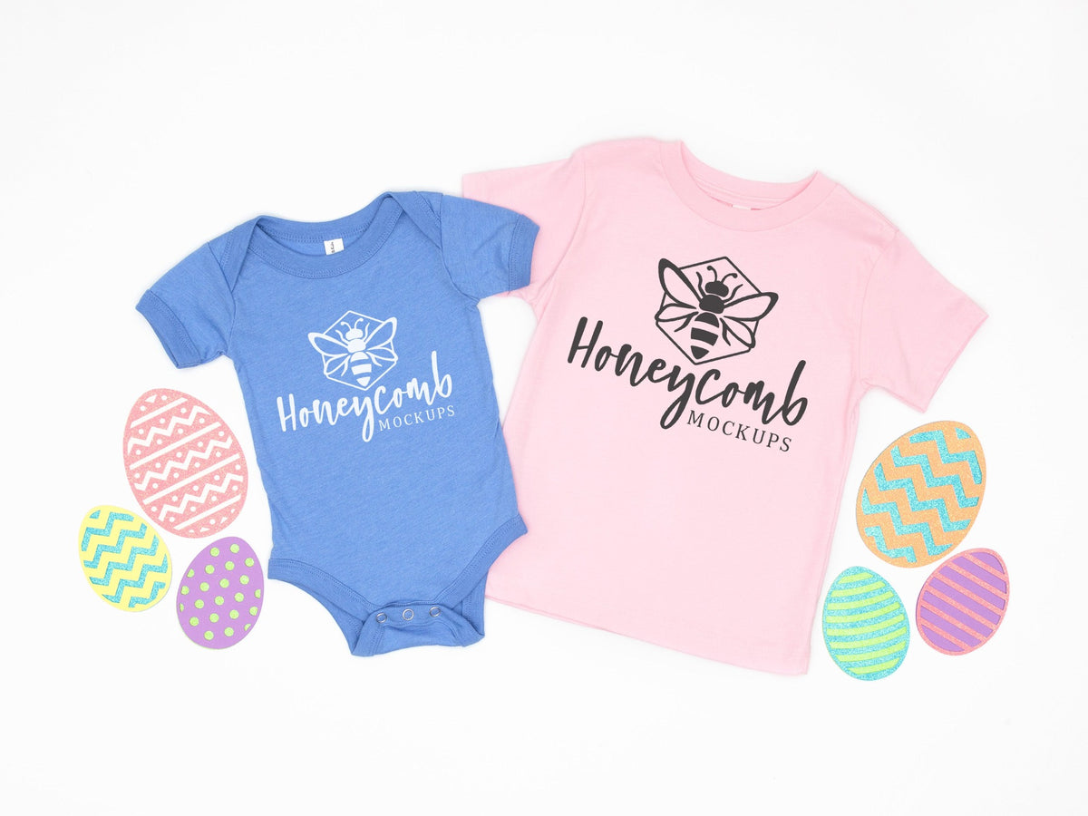 Bella Canvas 100B and 3001T | Heather Columbia Blue and Pink | Easter | Siblings | SKU1086