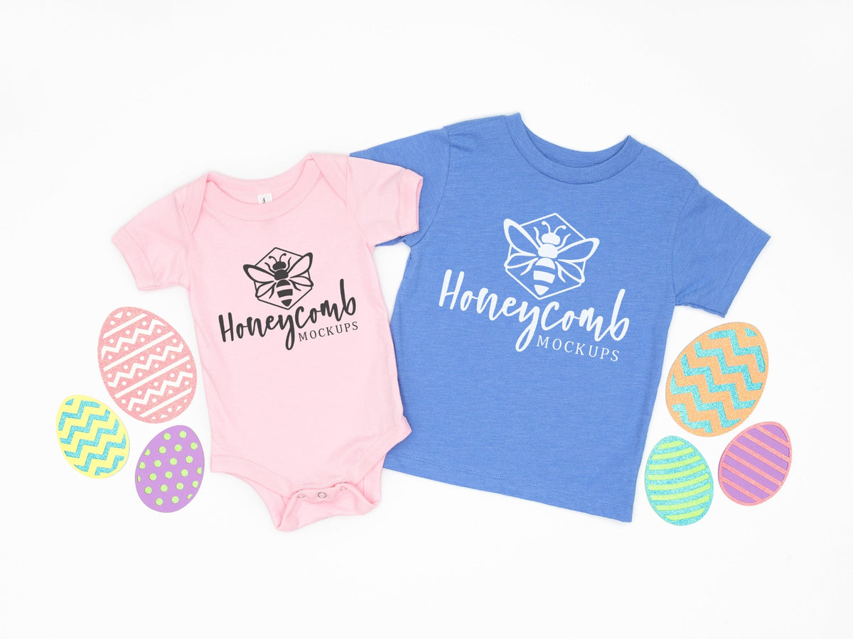 Bella Canvas 100B and 3001T | Pink and Heather Columbia Blue | Easter | Siblings | SKU1085