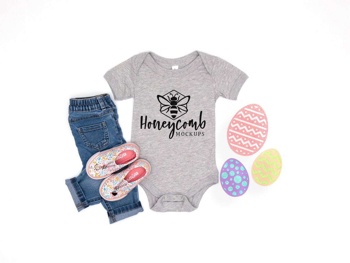 Bella Canvas 100B Bodysuit | Athletic Heather | Easter | Baby Girl Mockup | SKU1041