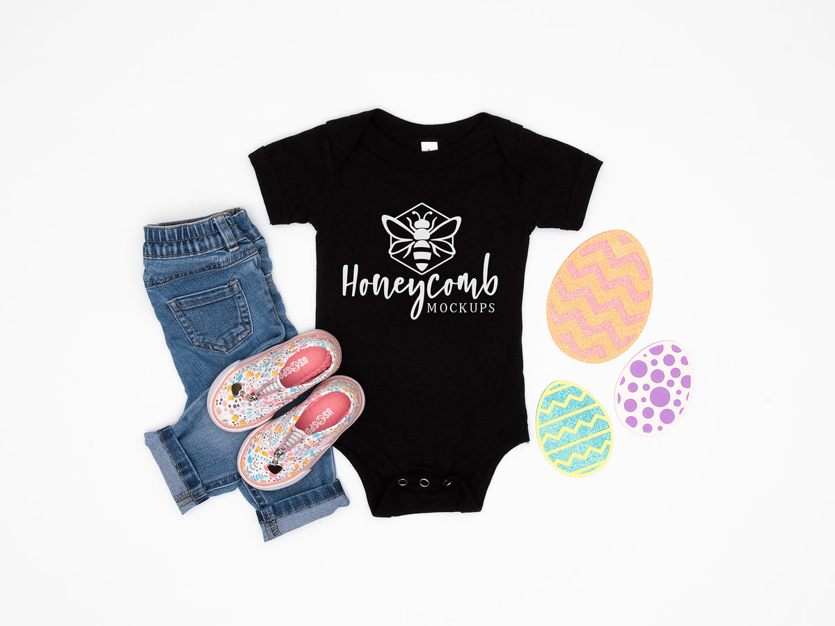 Bella Canvas 100B Bodysuit | Black | Easter | Baby Girl Mockup | SKU1043