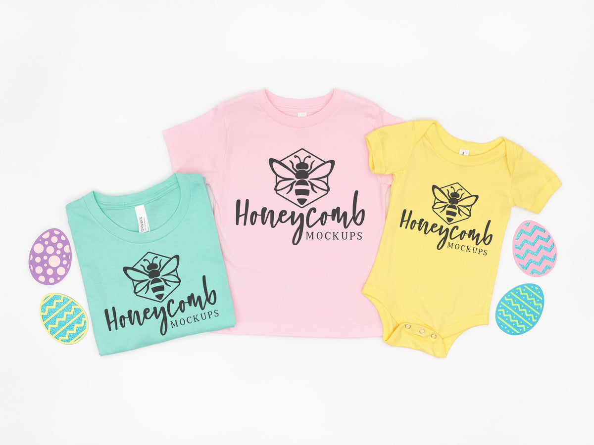 Bella Canvas 3001, 3001T, and 100B  | Heather Mint, Pink, Yellow | Easter | Mommy and Me Trio | SKU1091