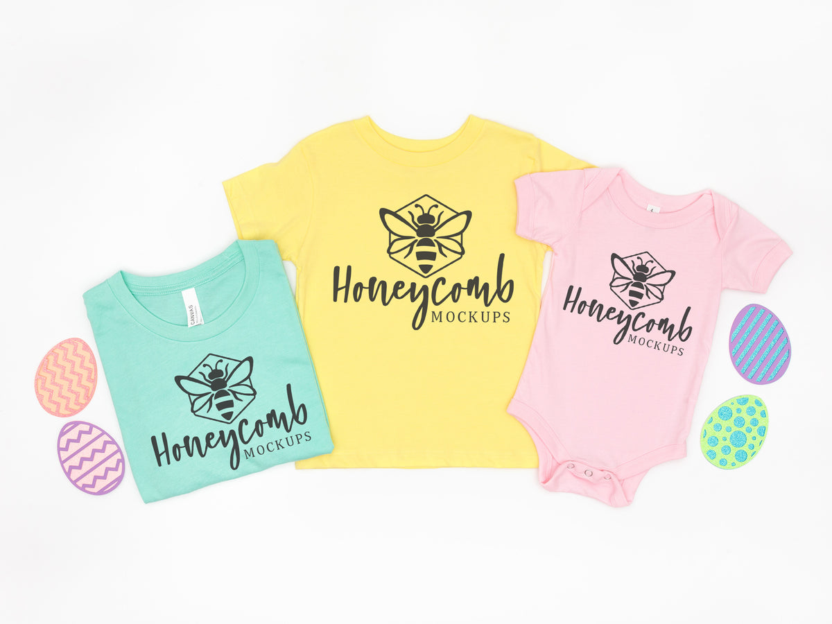 Bella Canvas 3001, 3001T, and 100B  | Heather Mint, Yellow, Pink | Easter | Mommy and Me Trio | SKU1092