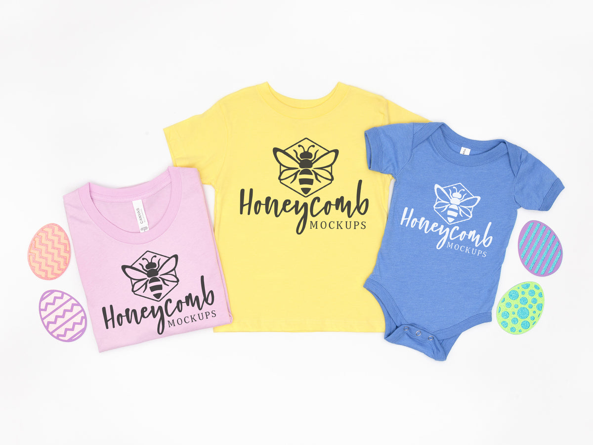 Bella Canvas 3001, 3001T, and 100B  | Lilac, Yellow, and Heather Columbia Blue | Easter | Mommy and Me Trio | SKU1094