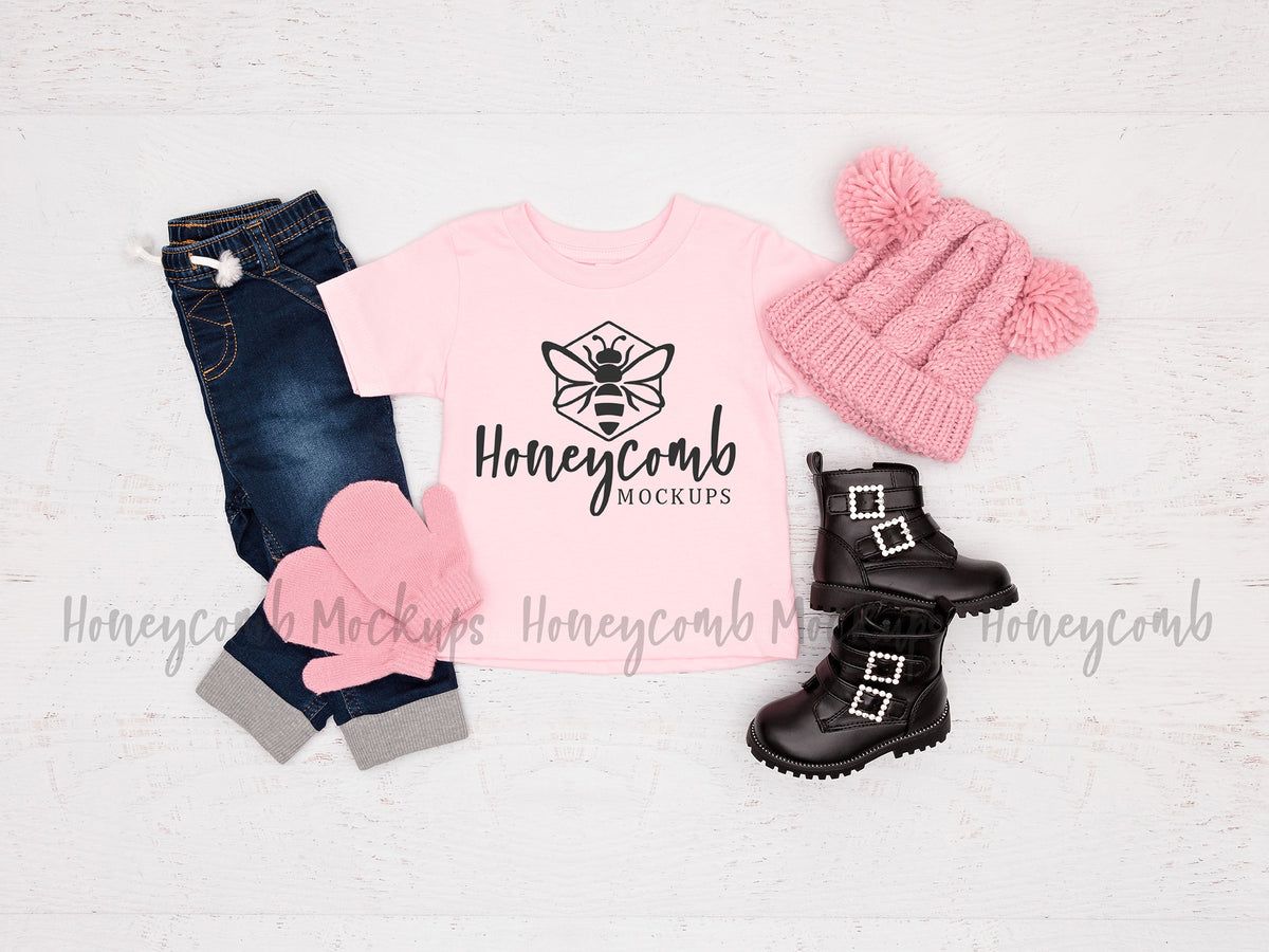 Bella Canvas 3001B T-Shirt | Pink | Baby Girl Mockup | SKU1640