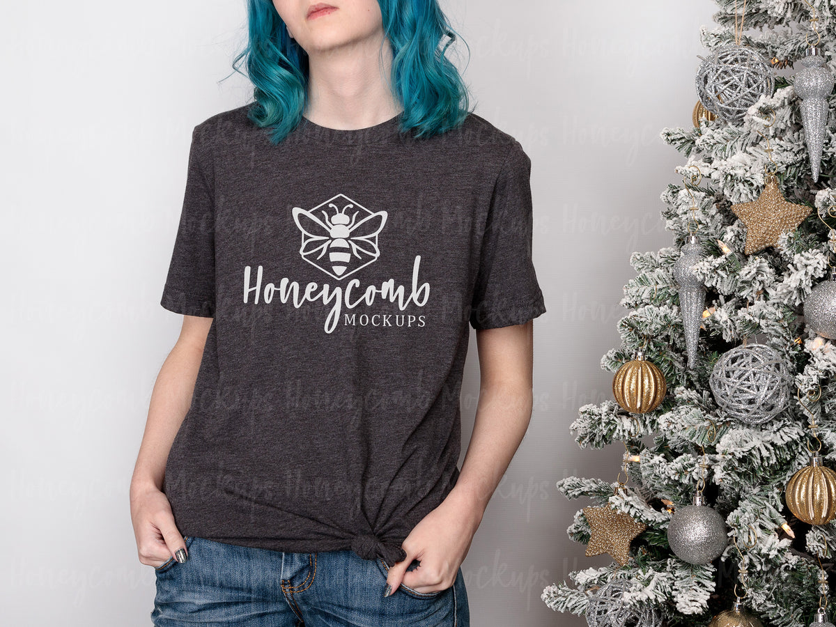 Bella Canvas 3001 T-Shirt | Dark Grey Heather | Christmas | Model Mockups | SKU2639