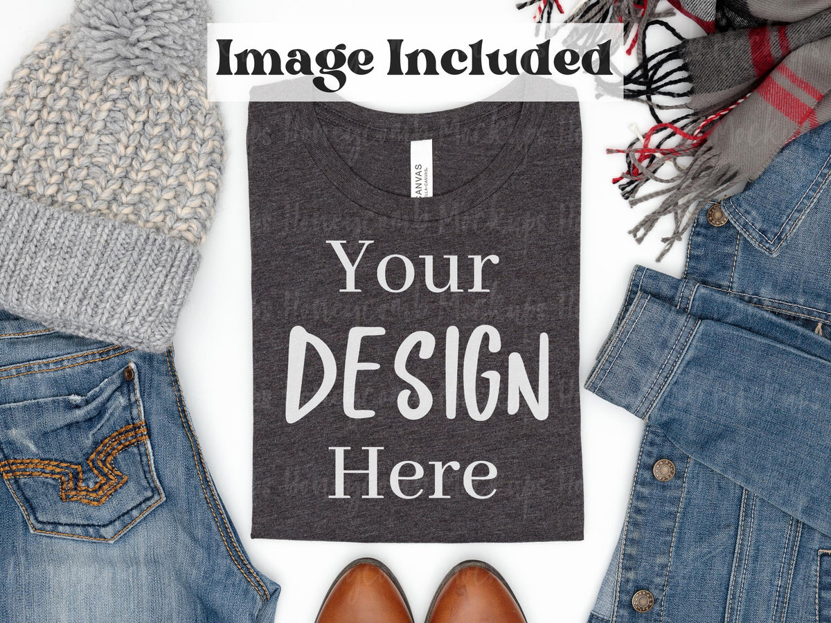 Bella Canvas 3001 T-Shirt | Dark Grey Heather | Video Mockups | SKU2626