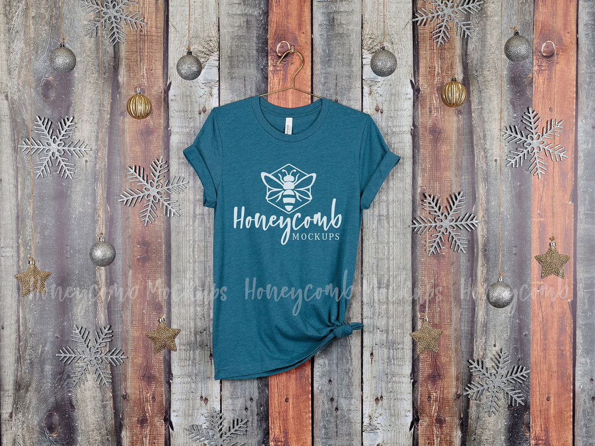 Bella Canvas 3001 T-Shirt | Heather Deep Teal | Christmas | Hanging | SKU2147