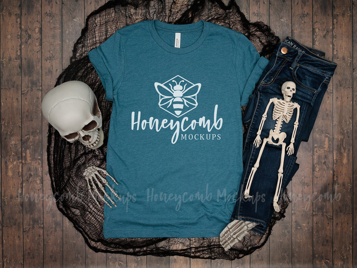 Bella Canvas 3001 T-Shirt | Heather Deep Teal | Halloween | SKU1953