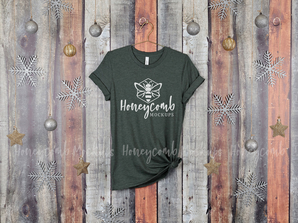 Bella Canvas 3001 T-Shirt | Heather Forest | Christmas | Hanging | SKU2149