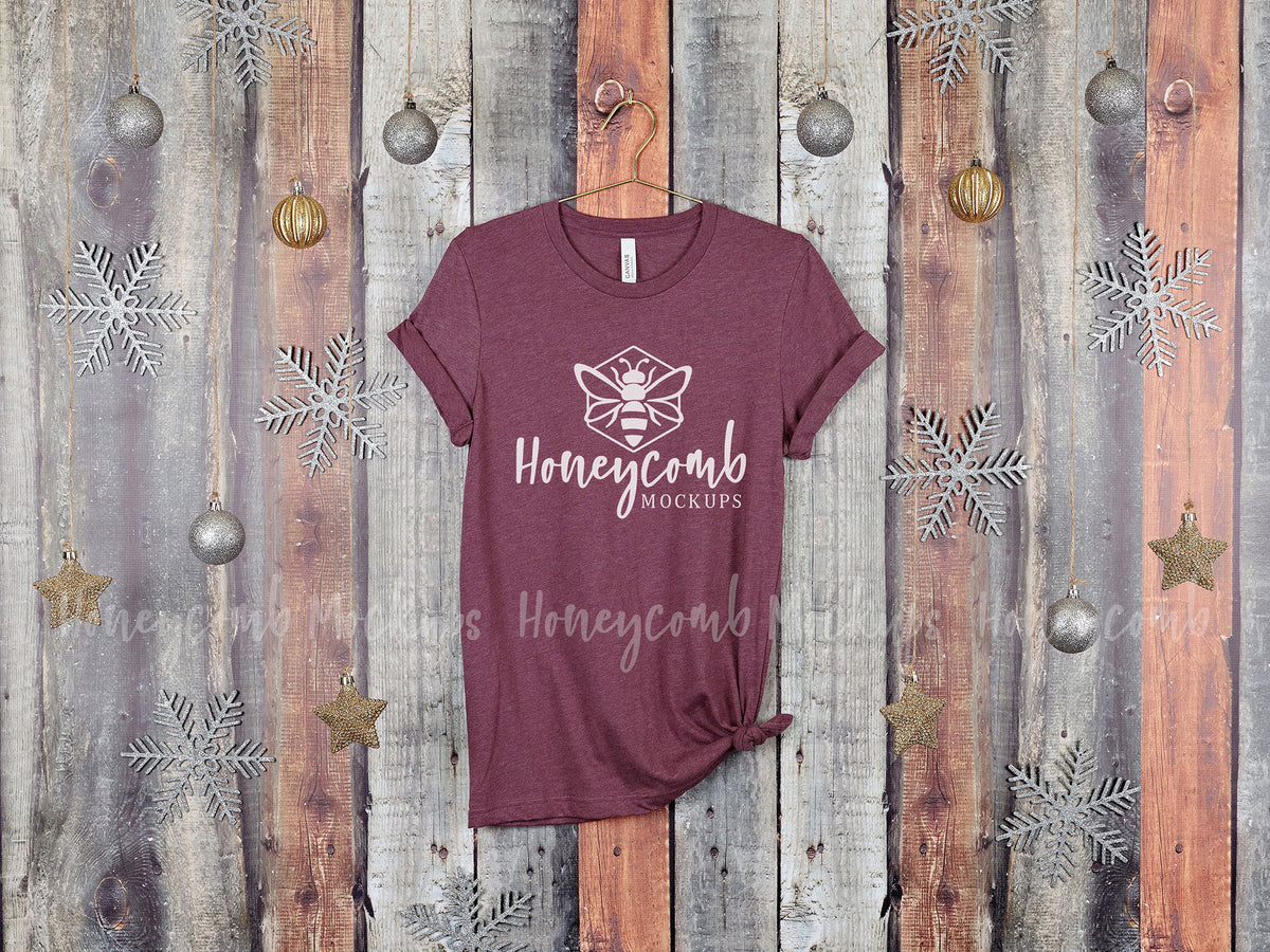 Bella Canvas 3001 T-Shirt | Heather Maroon | Christmas | Hanging | SKU2150