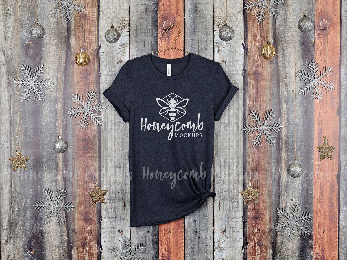 Bella Canvas 3001 T-Shirt | Heather Midnight Navy | Christmas | Hanging | SKU2152