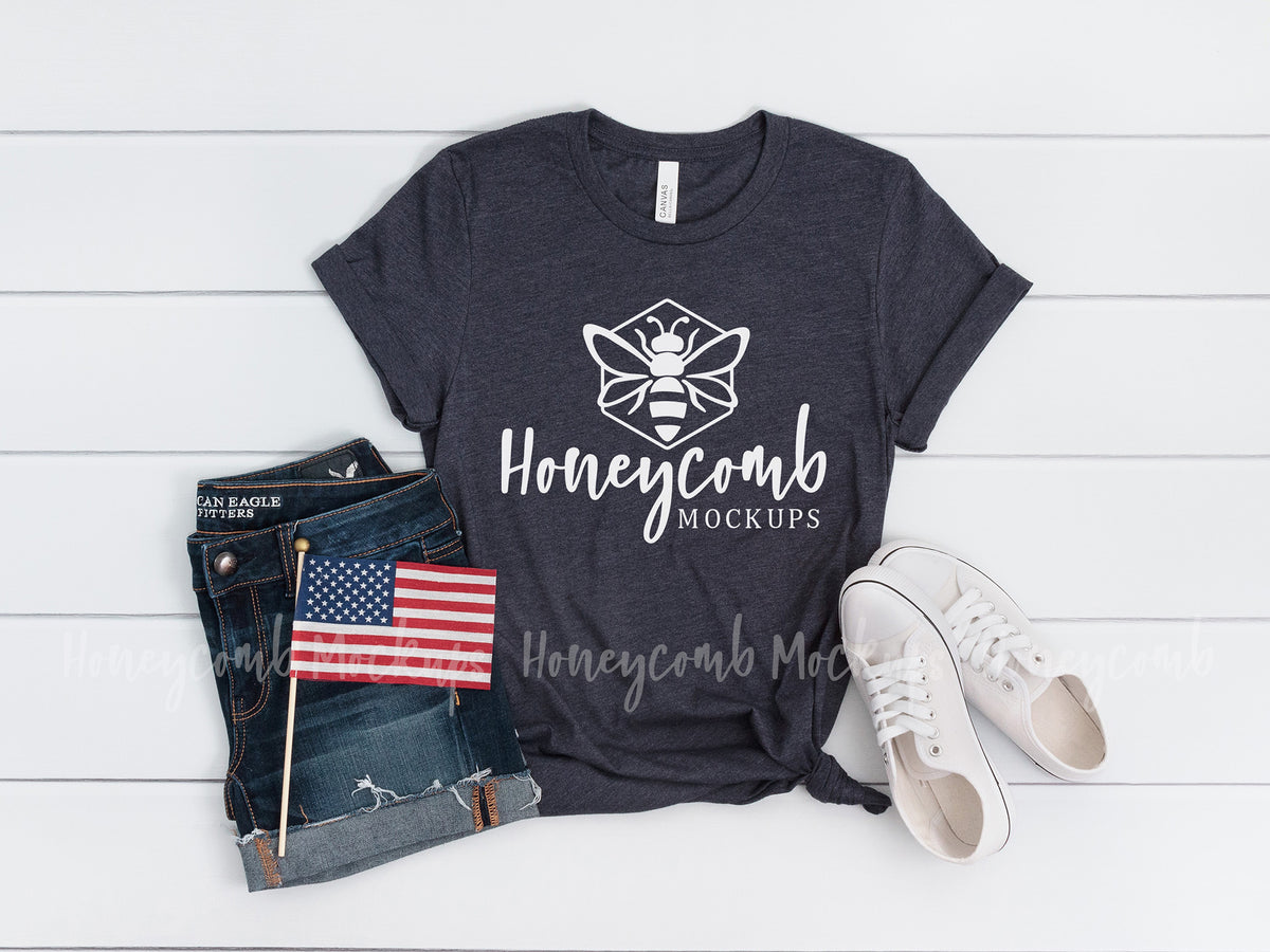 Bella Canvas 3001 T-Shirt | Heather Midnight Navy | 4th of July | SKU2288