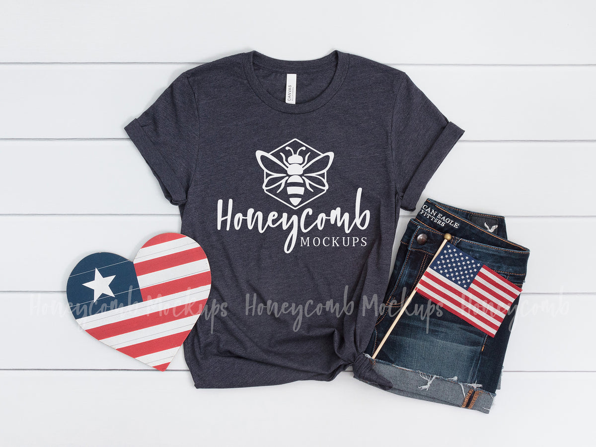 Bella Canvas 3001 T-Shirt | Heather Midnight Navy | 4th of July | SKU2289